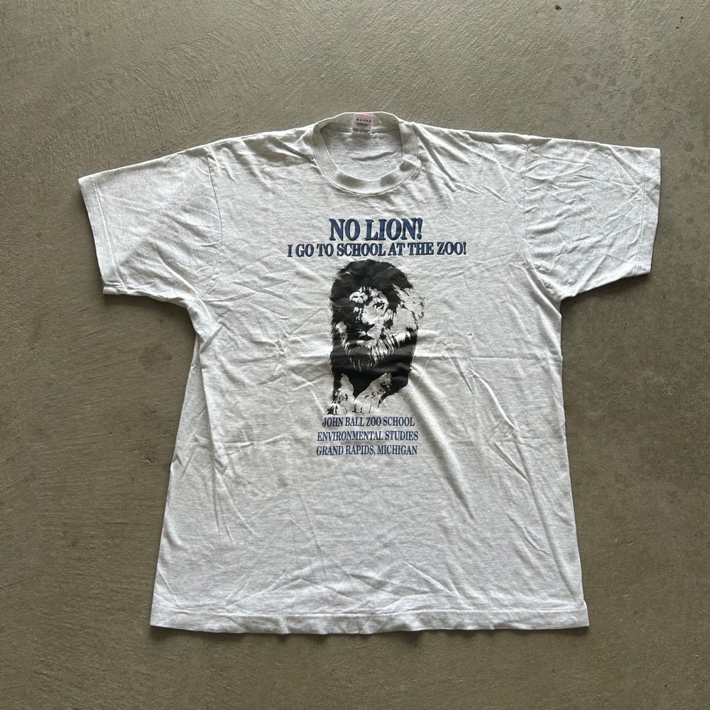 Vintage 90s John Ball Zoo School Shirt Size XL Gray Lion Environmental Studies